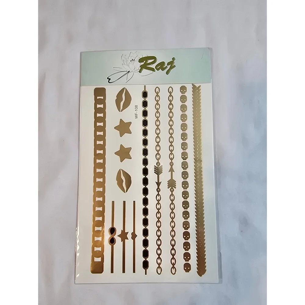 Raj Metallic Temporary Tattoos Gold Silver Body Art Sticker Beach Party Festival